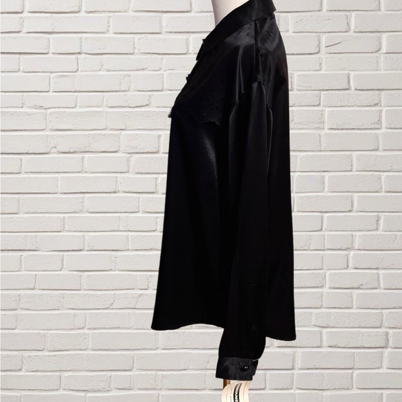 Vintage Panhandle Slim Black Western Shirt Floral Satin Yoke USA Made Size Large - Picture 3 of 7